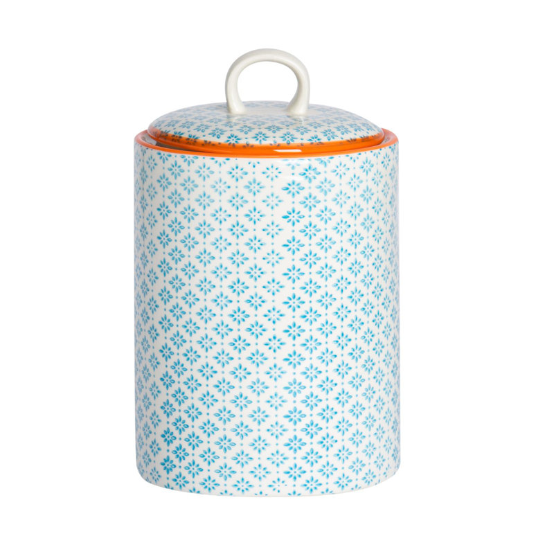 Nicola Spring - Hand-Printed Kitchen Canister - 15.5cm - Blue, 1