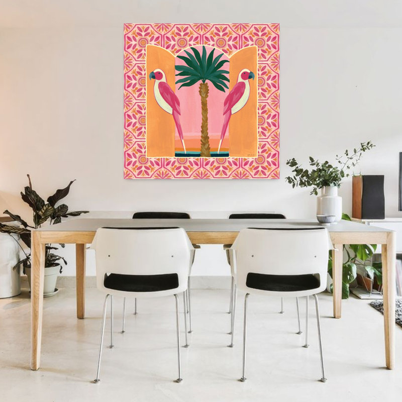 Art tropical, oiseaux tropicaux I avec animaux, H 36 po x l 36 po