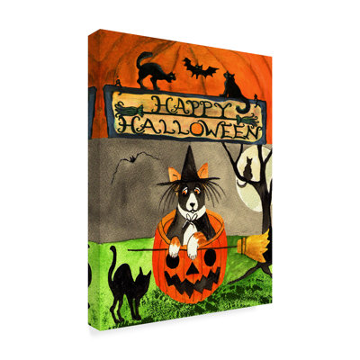 «Happy Dog Pumpkin Halloween» par Cheryl Bartley, reproduction sur toile