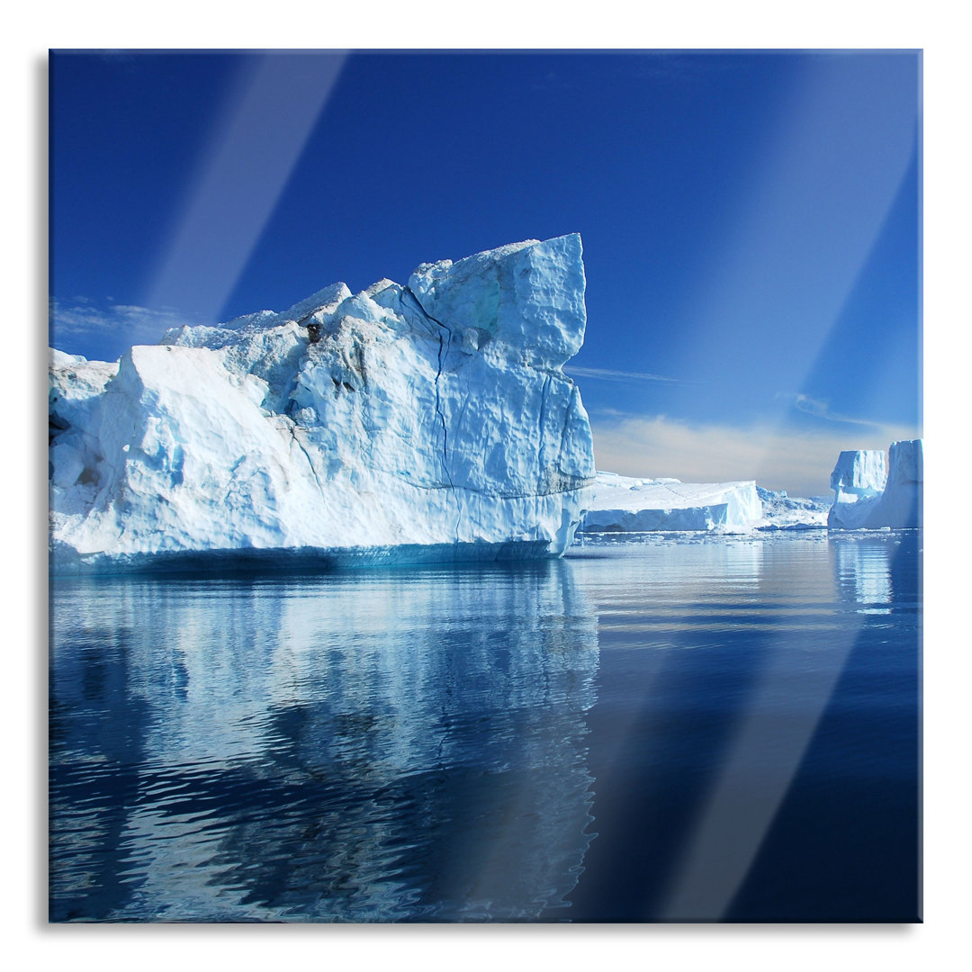 Glasbild Eisberge in der Diskobucht, Grönland