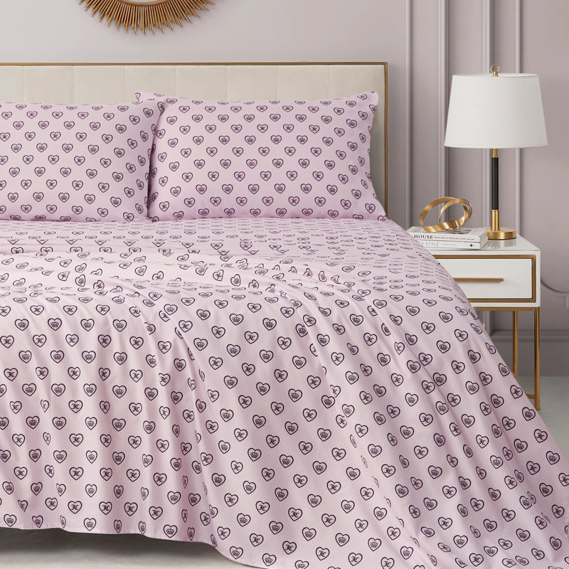 Juicy Couture Printed Microfiber Sheet Set, Queen, Rose Leopard