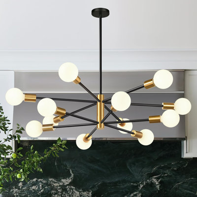 Luminaire de lustre moderne 33 po, lustres Spoutnik 12 lumières dorées et noires de style Mid-Century au-dessus de la table, lustres à hauteur réglable pour salle à manger et îlot de cuisine