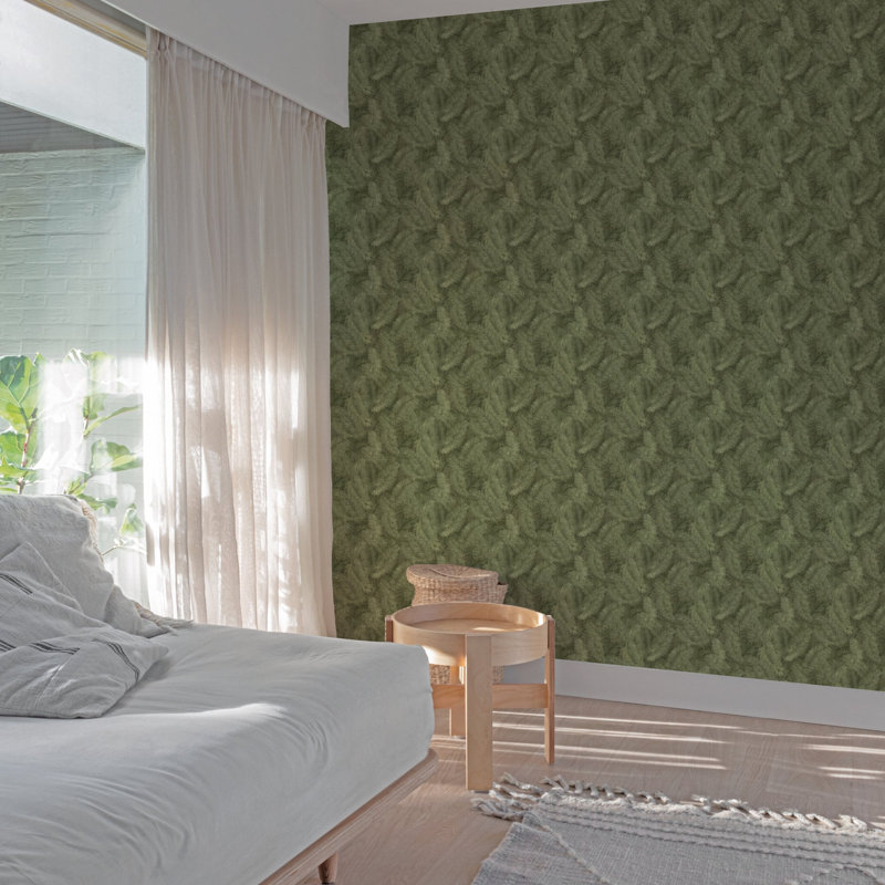 Arcadia Collection Feathered Leaves Wallpaper Roll, Green