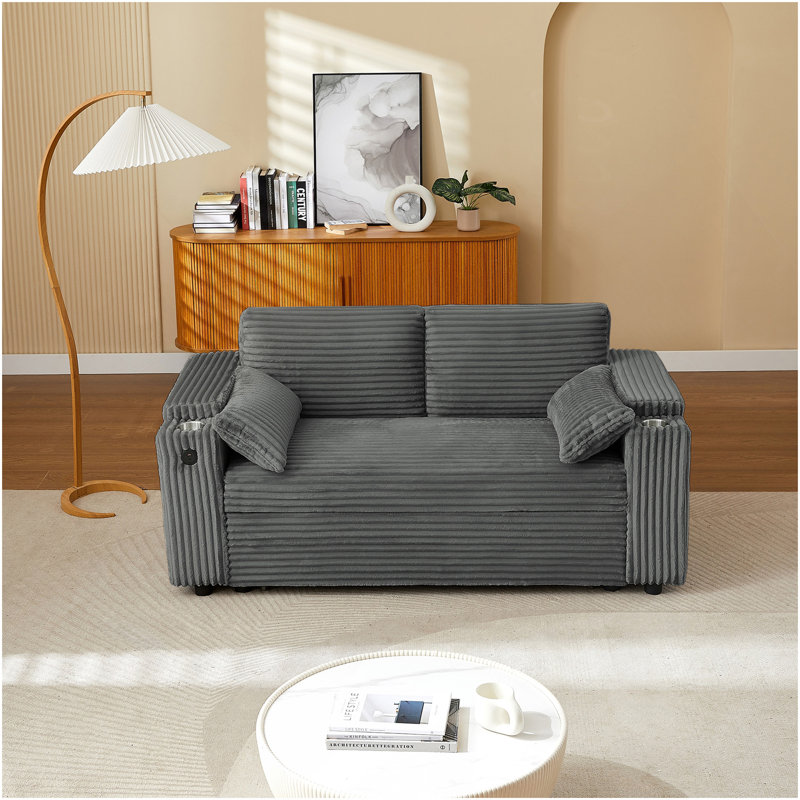 Dark Grey  Fabric Sleeper Sofa Bed, Dark Gray