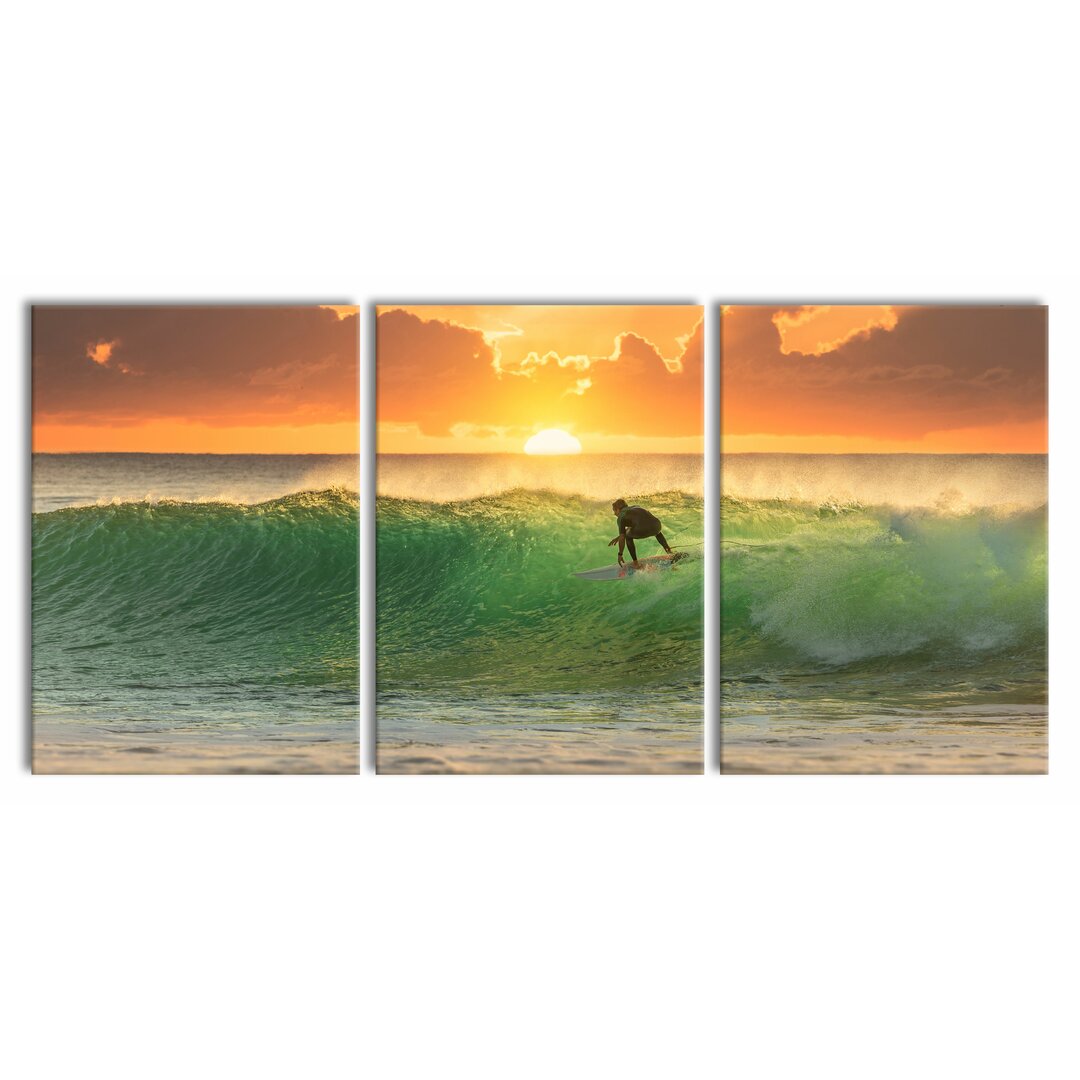 3-tlg. Leinwandbilder-Set Surfing at Sunset