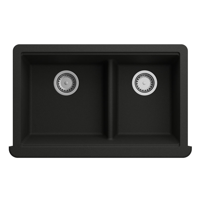 Évier de cuisine à double cuve à tablier frontal avec accessoires L 33 po x l 20 po Titan, Noir