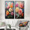 Ensemble de 2 décorations murales Zinnias Burst With Fierce Brushwork - Zinnias