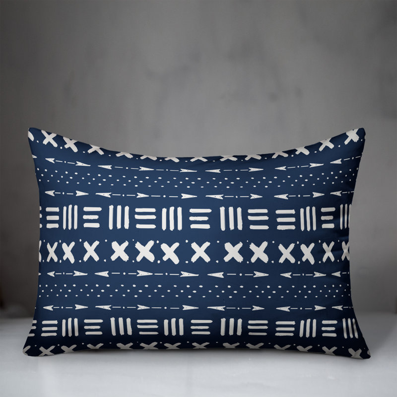  Coussin lombaire intérieur / extérieur à imprimé boue, Pas de bourre, Blanc / bleu marine