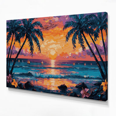 «Hawaiian Island Sunset», art mural sur toile grise