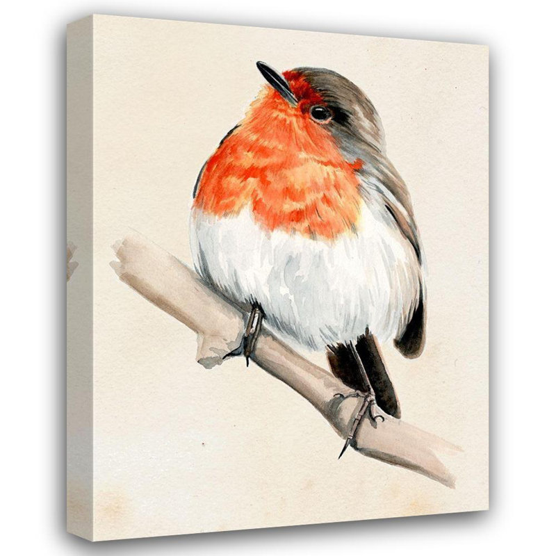 «Red Bird Barrel Studio®» par Jennifer Paxton, reproduction d'art sur toile tendue: Petit oiseau sur une branche IV