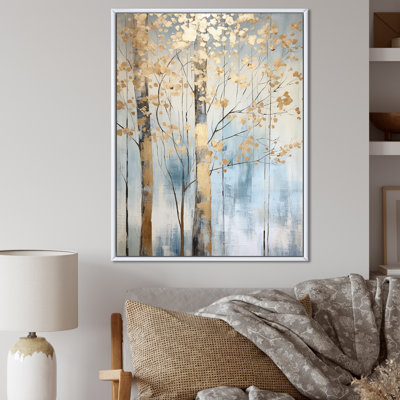 Or et bleu, arbres au trésor, paysage II - art mural arbres