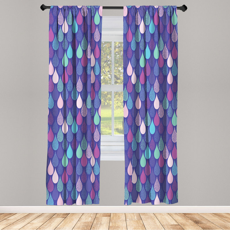 Microfiber Floral Semi-Sheer Rod Pocket Curtain Panels, 28" W x 63" L, Blue/Purple