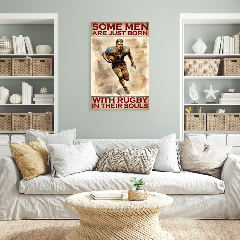 «Men Just Born With Rugby», reproduction d'art rectangulaire sur toile tendue 1 pièce, H 20 po x l 16 po x P 1,25 po