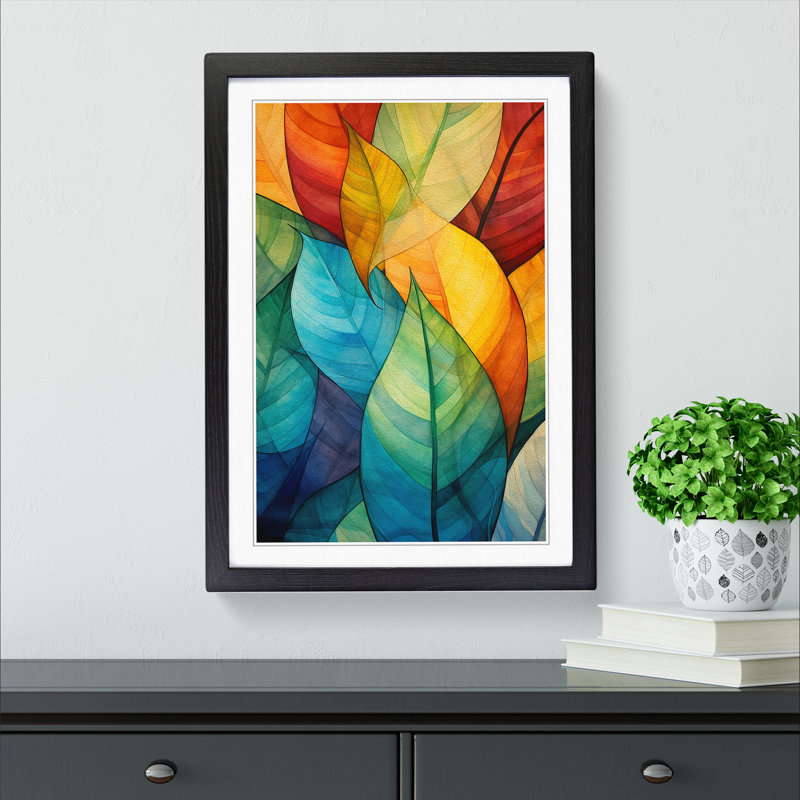 XYZ-FRM-V1223-4110 Leaf Abstract No.3 - Single Picture Frame Print on Wood, Black, 46cm H x 34cm W x 2cm D