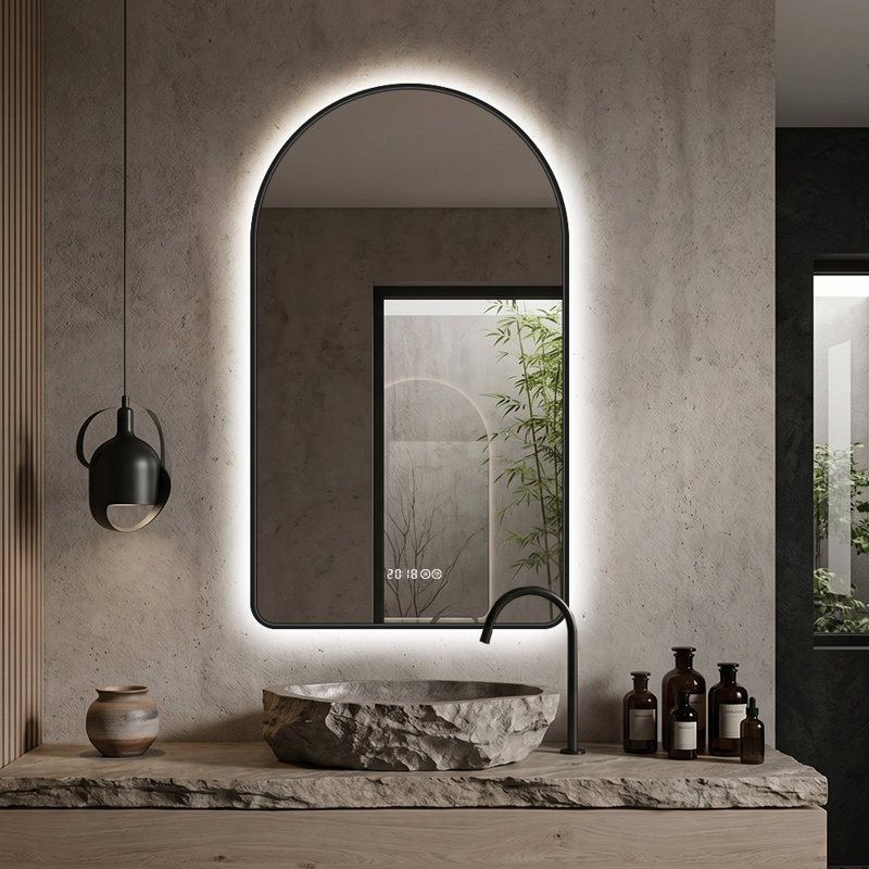 Miroir de salle de bain à DEL avec lumières antibrouillard à intensité variable noir, 48 po x 28 po 