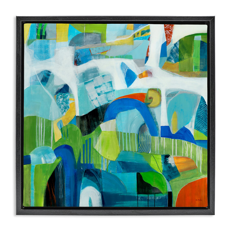 «Restless Bright Shapes» par Jill Martin, Cadre flottant noir de jais, H 18 po x l 18 po