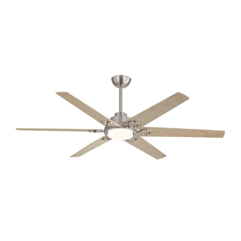 64 In. 6 Blades Indoor Ceiling Fan With LED Light Remote Control Reversible DC Motor, Nickel, Sand Nickel