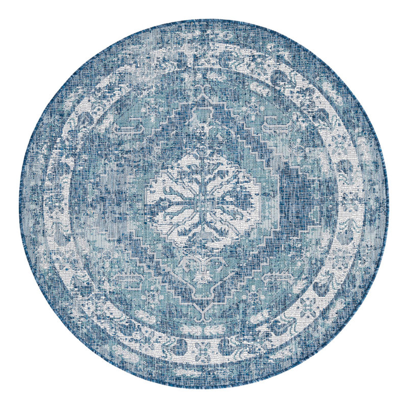 Tapis d'intérieur / extérieur bleu Susan, Rond 5 pi 3 po