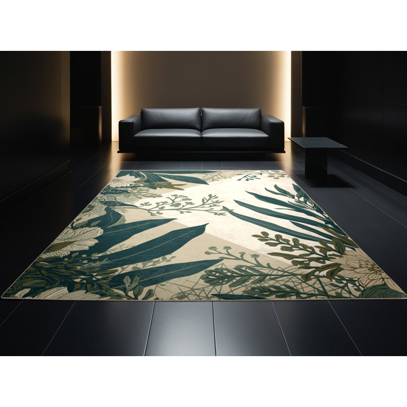 Machine Washable Pantelis Garden Floral Rug in Beige – Beige Binding, 4' Square
