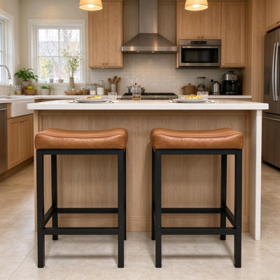 Ensemble de 2 tabourets de bar en cuir souple de 75 cm (29,5 po) — Résistants à l'eau et à l'huile, faciles à nettoyer, idéaux pour les bars et les îlots de cuisine