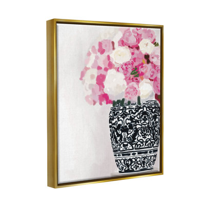 «Soft Soft Carnation Blooms Ornate Ornerate Pot Vase» par Amelia Noyes - peinture sur toile à cadre flottant