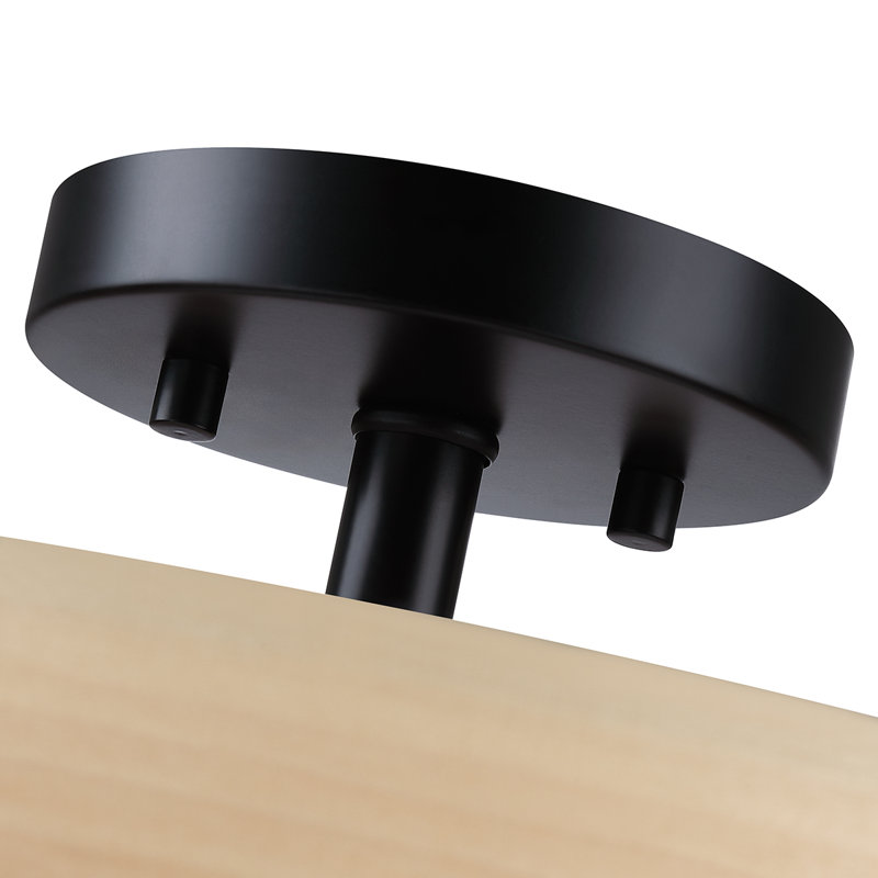 16 In. 3-light Wood Veneer Drum Ceiling Light Semi Flush Mount, 16'' W - 3 sockets