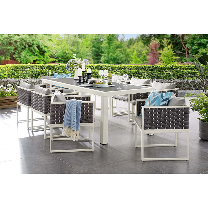 Ensemble de mobilier de salle à manger en corde tissée pour l'extérieur Modway Stance 9 pièces, Gris