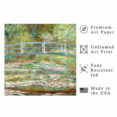 Architecture et bâtiments Claude Monet - pont sur un étang de nénuphars, reproduction d'art classique sans cadre