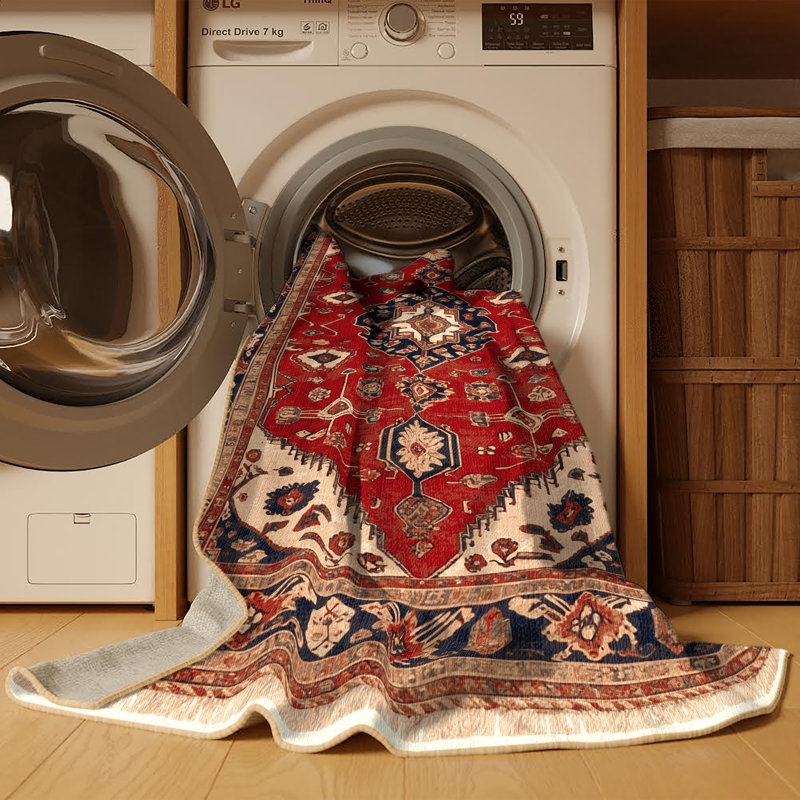 Machine Washable Persian Brown Area Rug, Rectangle 7' x 9'
