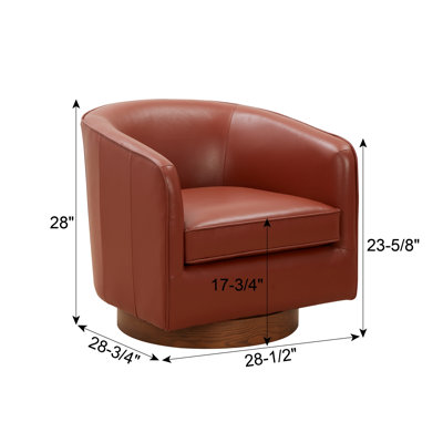 Top Grain Leather Wood Base Swivel Chair