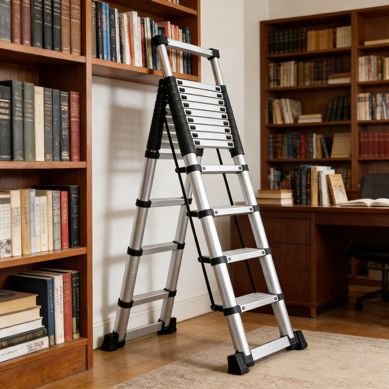 Échelle télescopique robuste de 12,5 pi avec mécanisme de verrouillage - échelle d'extension en aluminium d'une capacité de 330 lb pour une utilisation intérieure et extérieure, pliable pour un rangement facile