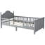 Lit simple gris pour petit, plateforme en bois avec tête de lit et rails de protection, sommeil sécuritaire à profil bas, espace de rangement sous le lit-1931870585