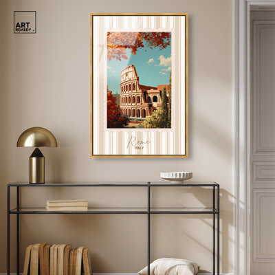 «Rome Travel Stamp», reproduction d'art acrylique sur affiche rétro par Art Remedy, cadre doré, 24 x 36