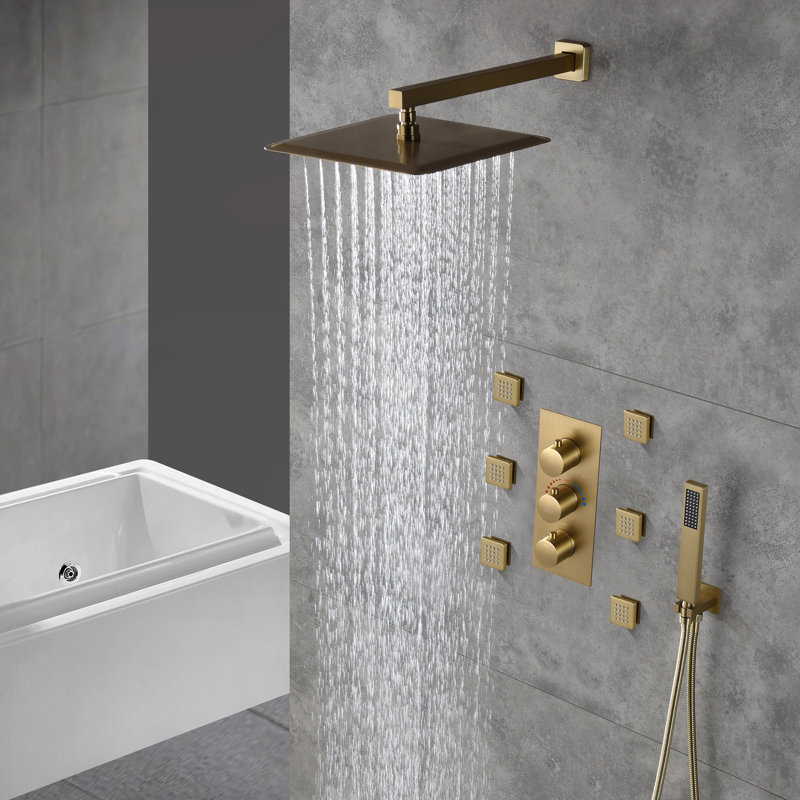 Système de douche thermostatique complet 12 po avec valve brute Revitalize, Or brossé