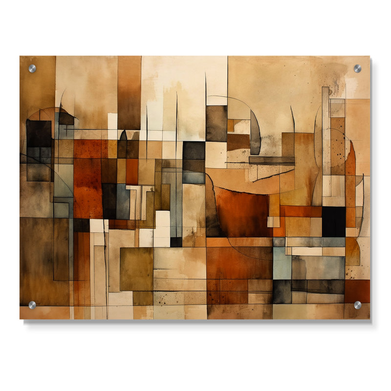 Modernist Expressions IV - Art mural abstrait Mid-Century en acrylique pour le salon, H 16 po x l 32 po