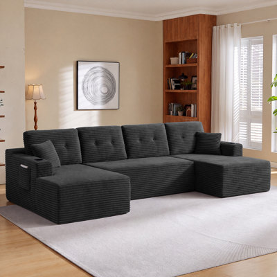 133" W U-Shaped Modular Sectional Sofa with 2 Chaises, Deep-Seat Corduroy Cloud Couch