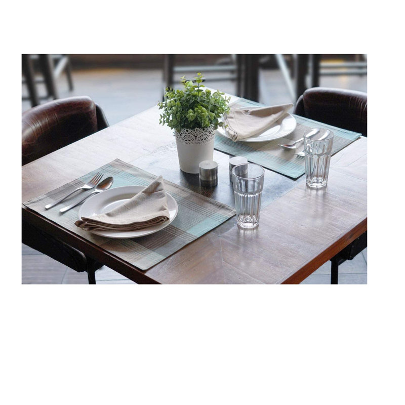 Benavidez Cotton Striped Rectangle Placemat, Blue/Grey
