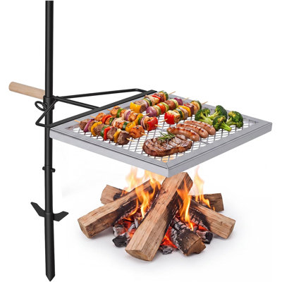 Swivel Campfire Grill 360° Adjustable Fire Pit Grate, Portable Camp Fire Grill for Outdoor BBQ & Camping