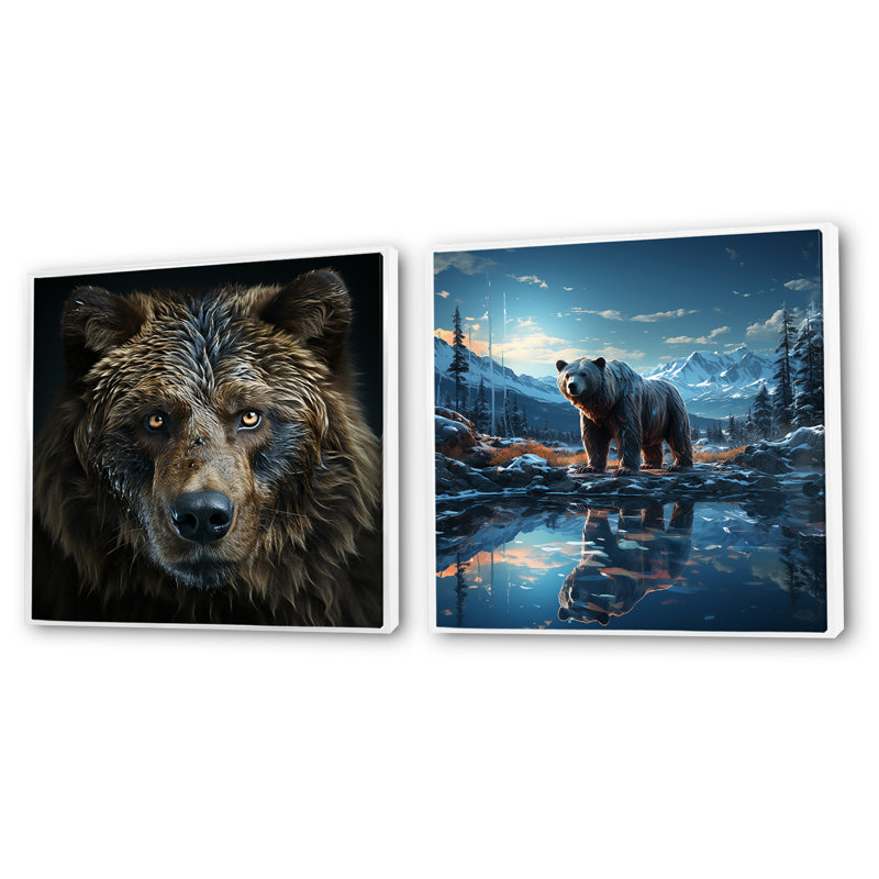 Abstrait d'un ours en harmonie - Ensemble de 2 animaux carrés, Cadre flottant blanc, H 30 po x l 61 po