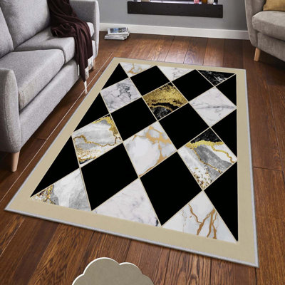 Tapis tissé de qualité supérieure (1,6 x 2,6 pieds), 100% polyester, d'une hauteur de poils de 0,3 po | Pois antibactérien antidérapant en PVC | Lavable à la machine, impression numérique 3D | Idéal pour le salon, la chambre à coucher et le vesti