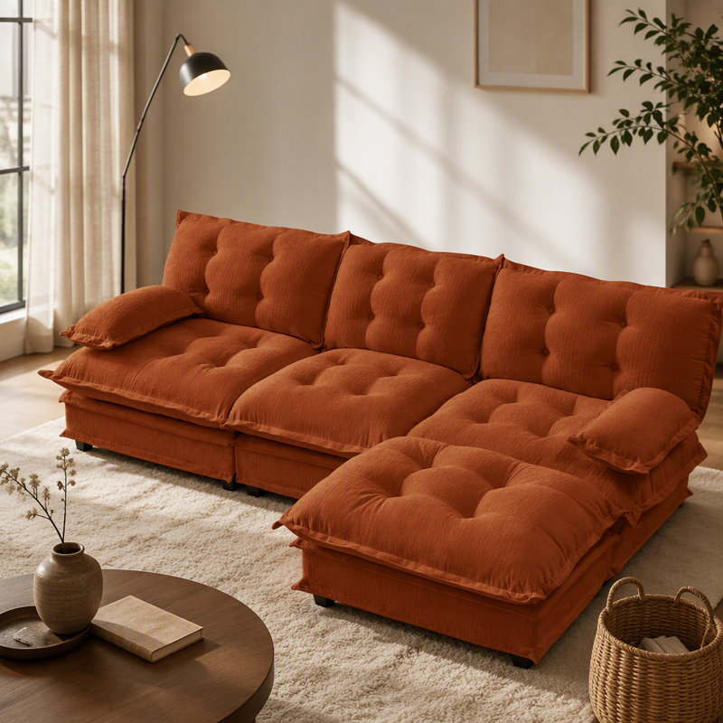 Canapé en forme de L de 107 pouces avec design modulaire, tissu chenille et siège profond confortable pour les salons et les appartements