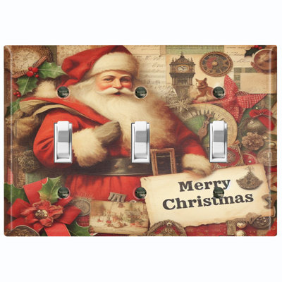 Plaque murale standard à 3 interrupteurs à bascule Old Santa Claus Merry Christmas