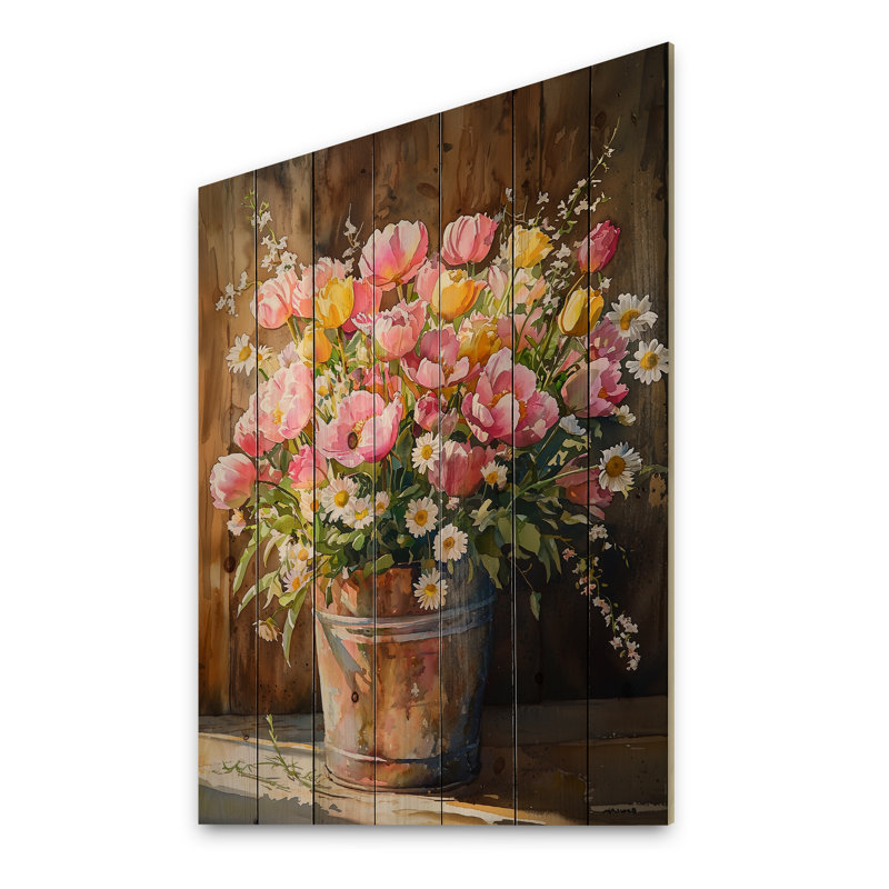 Assortiment de bouquets de fleurs d'été à la grange II - Assortiment de bouquets d'art mural en bois