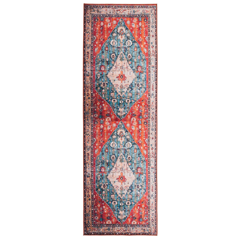 Tapis oriental beige / bleu Sonia, Tapis de couloir 2 pi 6 po x 14 pi