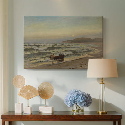 Hans Gude "Fishermen in the Surf" - Art mural sur toile tendue de qualité musée