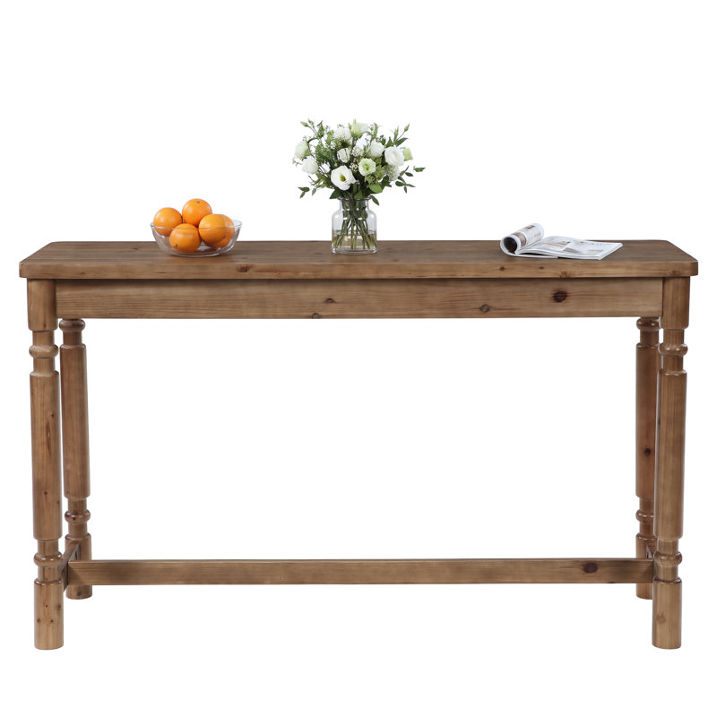 63"W x 37.4"H Solid Wood Bar Table with Turned Legs