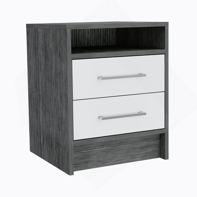 Rowley 2-Drawer 1-Shelf Rectangle Nightstand, Gray
