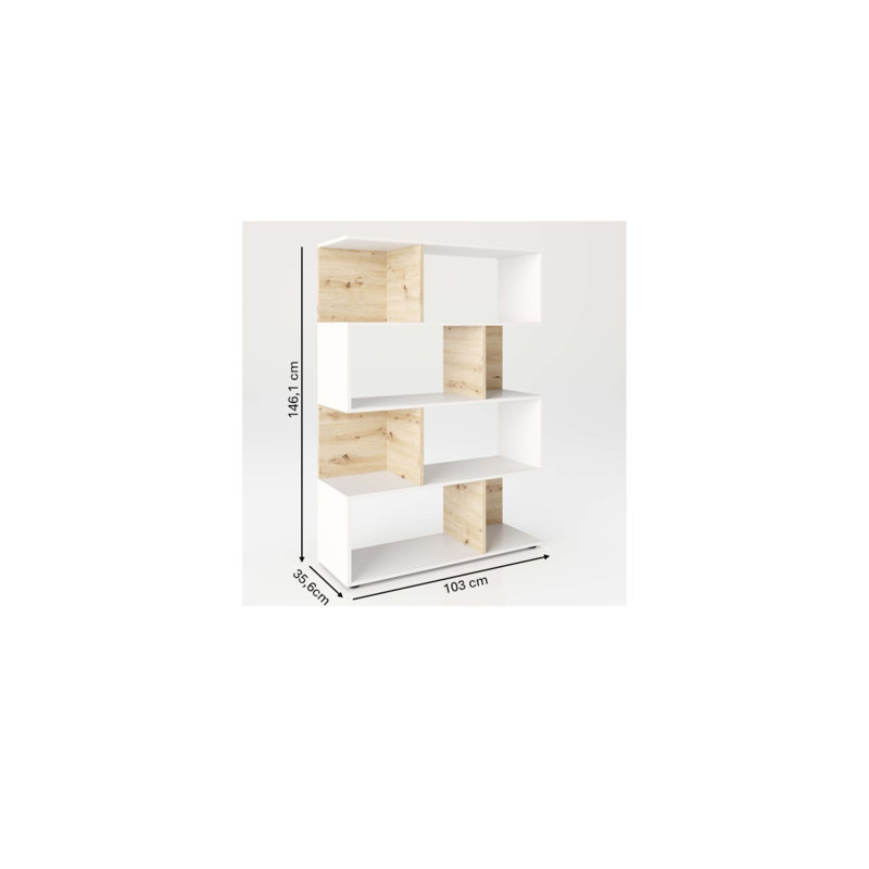 Calline 146cm H x 103cm W Bookcase, Oak/White