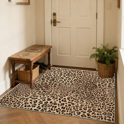 Tapis à imprimé léopard, doux et léger, adapté à toutes les saisons, facile à entretenir et facile à nettoyer, tapis de tapis lavable à la machine, convient au salon, à la chambre à coucher, à la salle à manger, au couloir, au balcon, au décor de chambre, à la maison, à l'extérieur