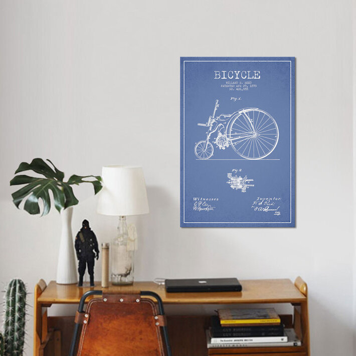 « willard s. reed bicycle », reproduction d’impression sur toile en bleu ciel, H 18 po x l 12 po x P 1,5 po, Toile tendue